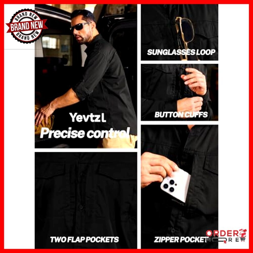 Men's Long Sleeve Tactical Button Down Shirt with Zipper Pockets - Picture 4 of 7